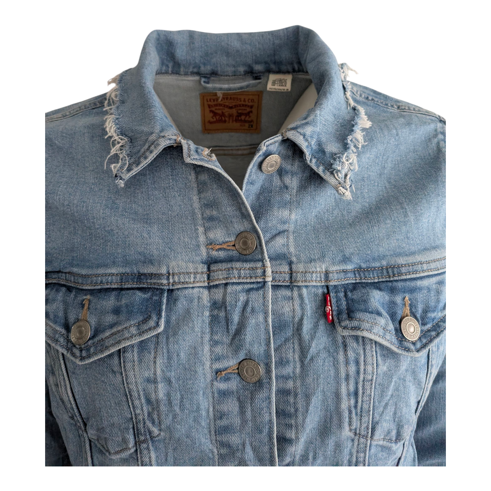 Levi’s Women’s Denim Trucker Jacket Distressed Embroidered Floral Blue 2X Plus - USASTARFASHION