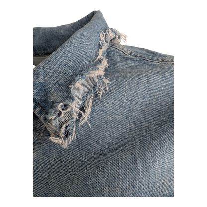 Levi’s Women’s Denim Trucker Jacket Distressed Embroidered Floral Blue 2X Plus - USASTARFASHION