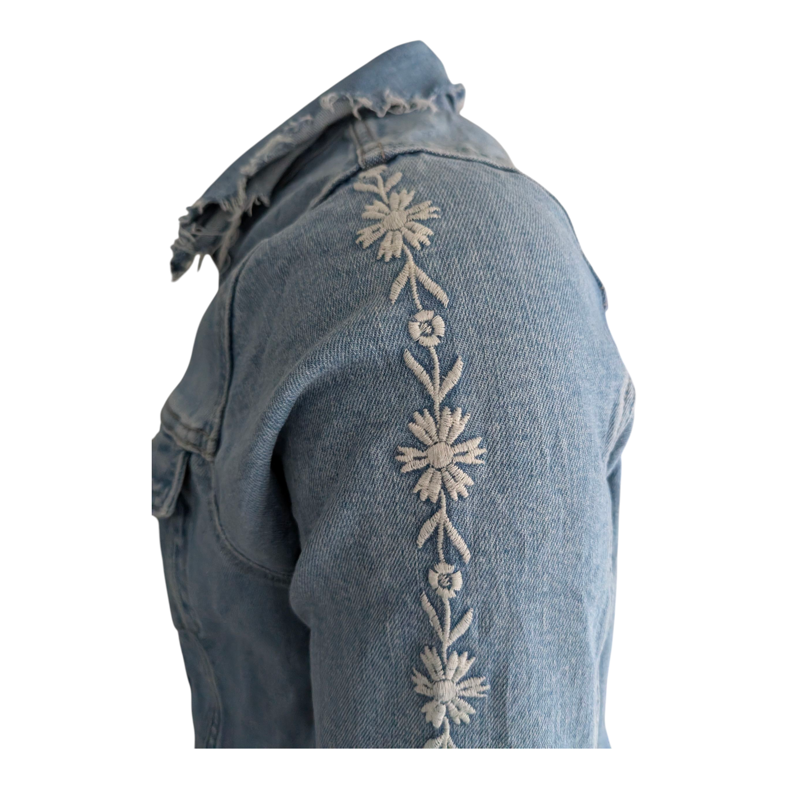 Levi’s Women’s Denim Trucker Jacket Distressed Embroidered Floral Blue 2X Plus - USASTARFASHION