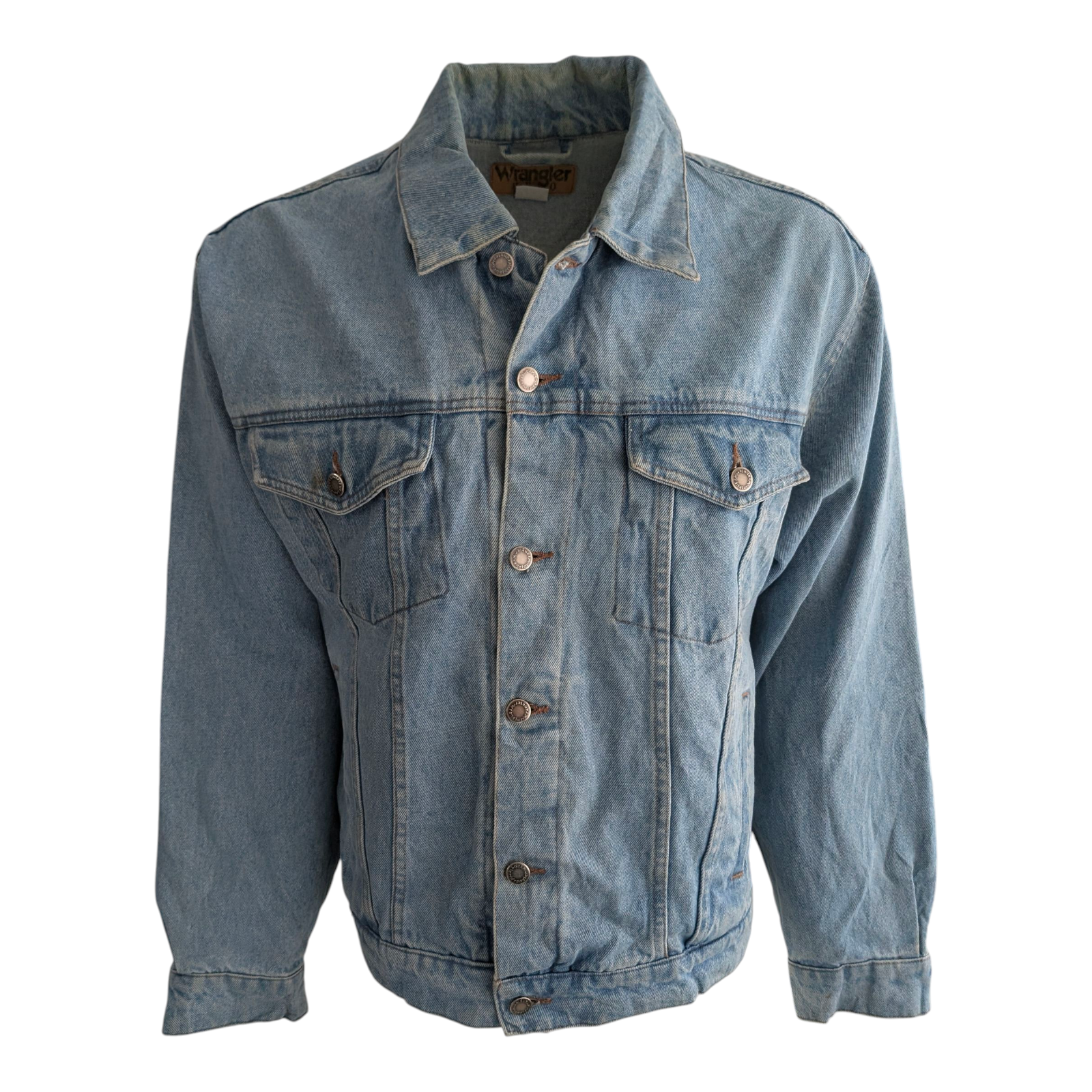 Wrangler Hero Men’s Denim Trucker Jacket Blue 100% Cotton Size L Large - USASTARFASHION