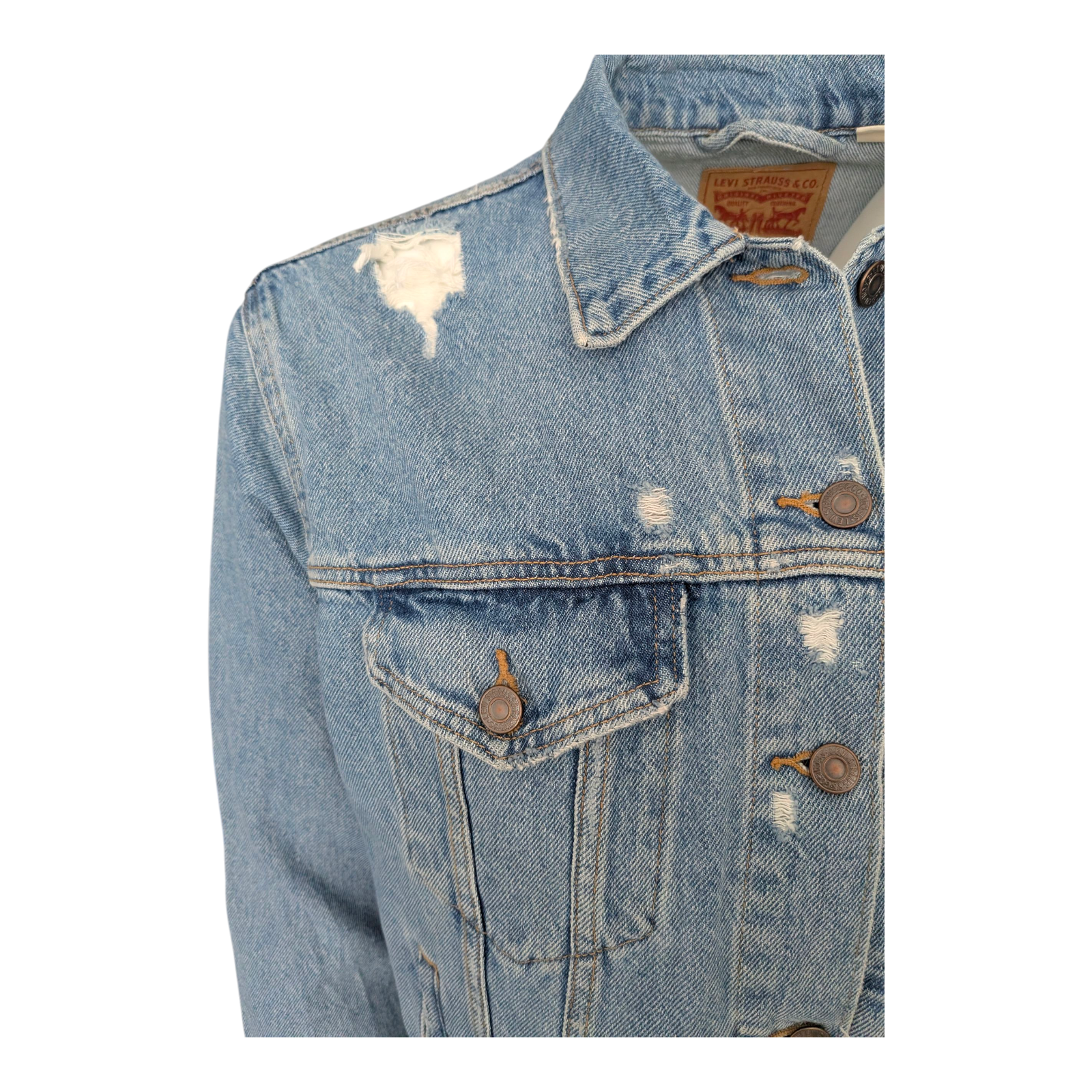 Levi’s Men’s Distressed Blue Denim Trucker Jacket – Size XL - USASTARFASHION