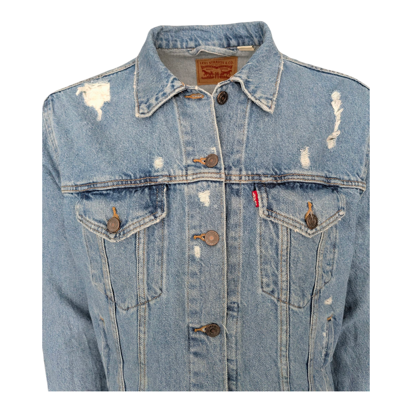 Levi’s Men’s Distressed Blue Denim Trucker Jacket – Size XL - USASTARFASHION