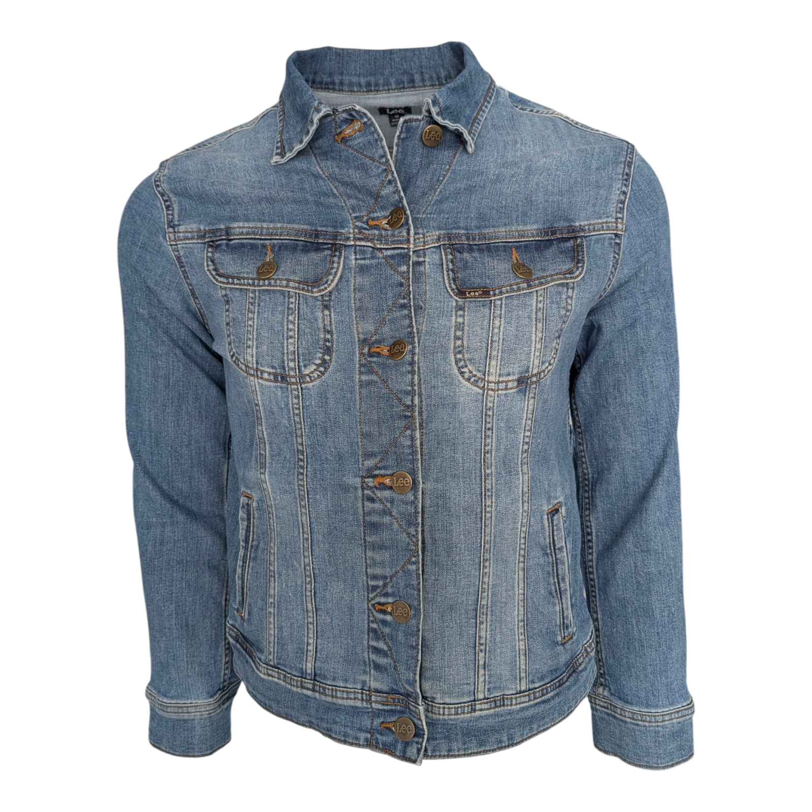 Lee Denim Jacket Medium Blue Rhinestone R Back Logo Women’s Size M - USASTARFASHION