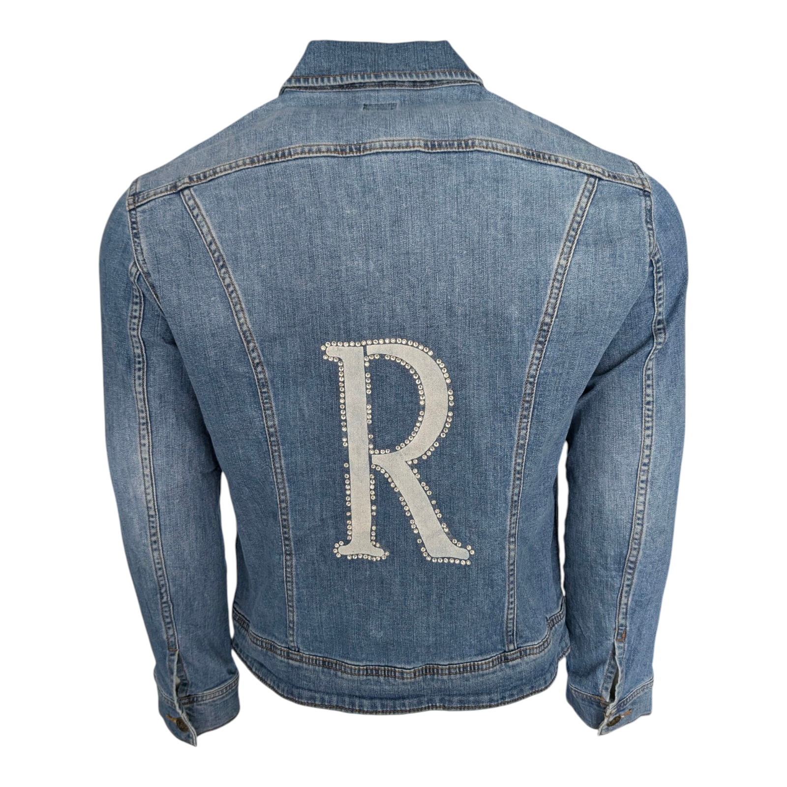 Lee Denim Jacket Medium Blue Rhinestone R Back Logo Women’s Size M - USASTARFASHION
