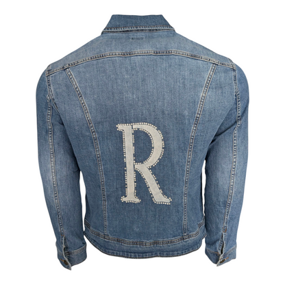 Lee Denim Jacket Medium Blue Rhinestone R Back Logo Women’s Size M - USASTARFASHION