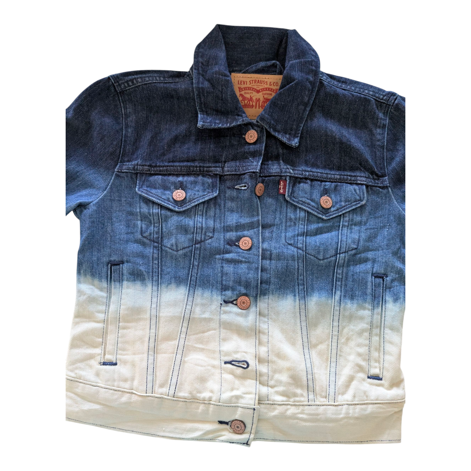 Levi’s Women’s Denim Jacket XS Blue White Ombre Gradient Trucker Style - USASTARFASHION
