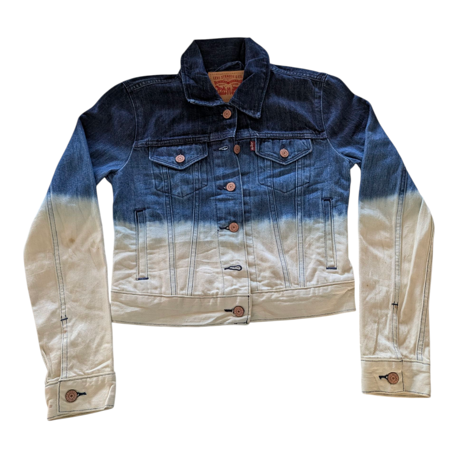 Levi’s Women’s Denim Jacket XS Blue White Ombre Gradient Trucker Style - USASTARFASHION