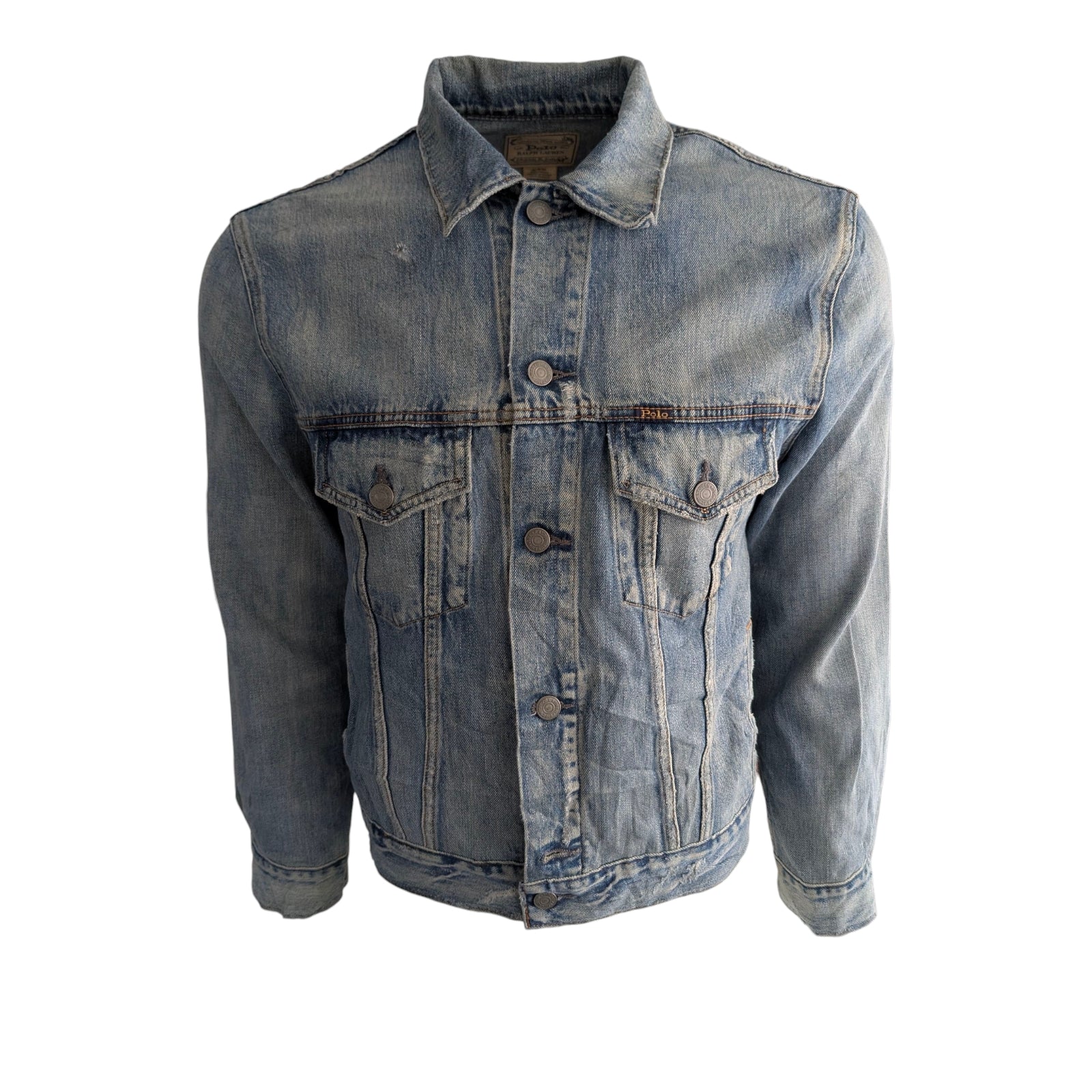 Polo Ralph Lauren Vintage Denim Jacket Faded Distressed Blue Size M - USASTARFASHION