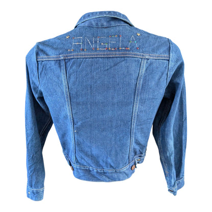Vintage Wrangler Girls Denim Jacket Kids Large Age 8-10 Embellished Stars Blue - USASTARFASHION