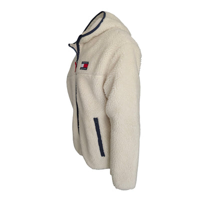Tommy Jeans Sherpa Zip Hoodie Jacket Ecru Fleece Men’s Size L