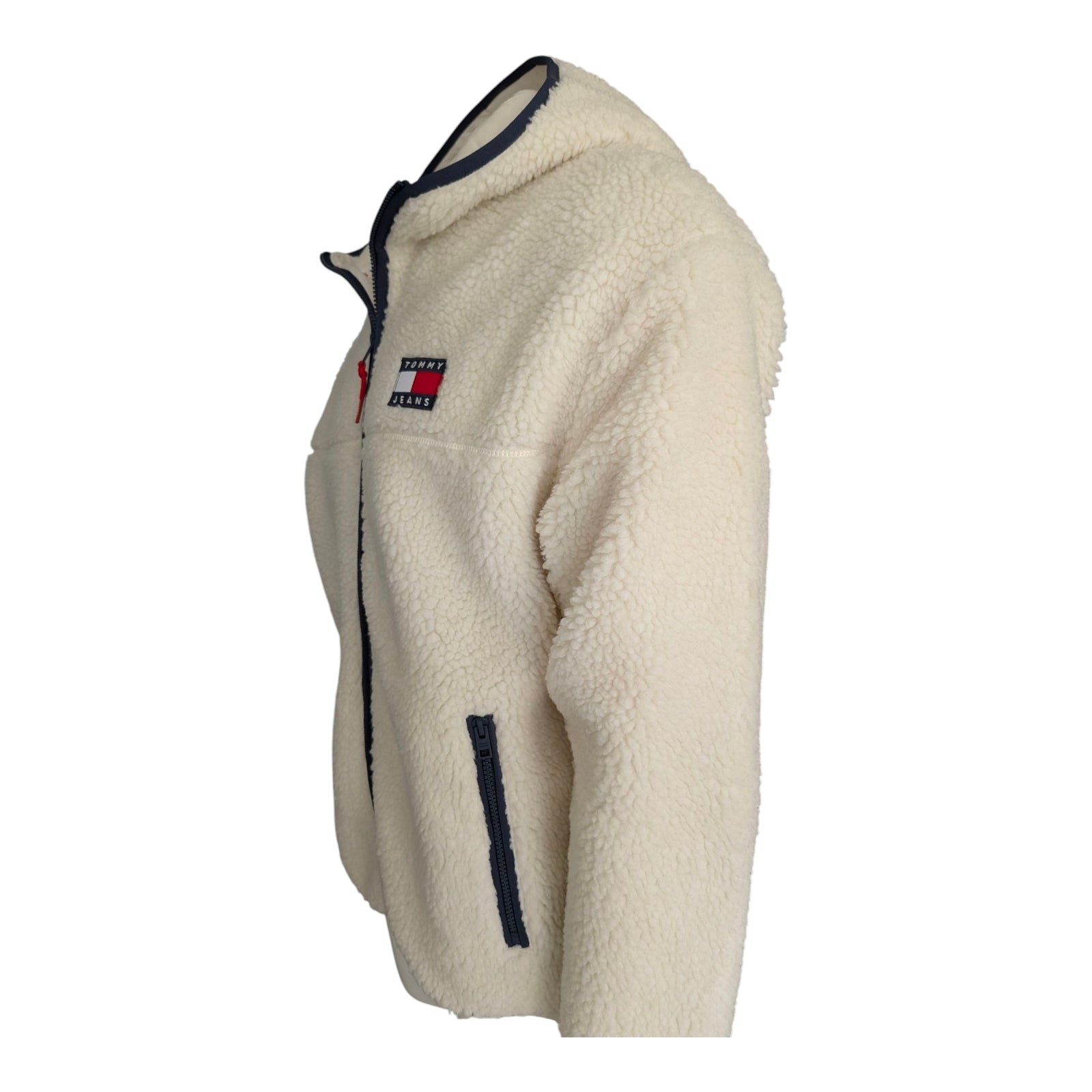 Tommy Jeans Sherpa Zip Hoodie Jacket Ecru Fleece Men’s Size L