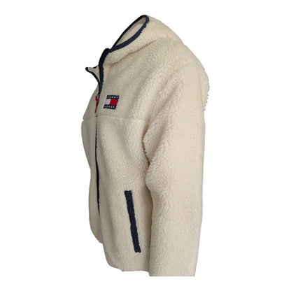 Tommy Jeans Sherpa Zip Hoodie Jacket Ecru Fleece Men’s Size L