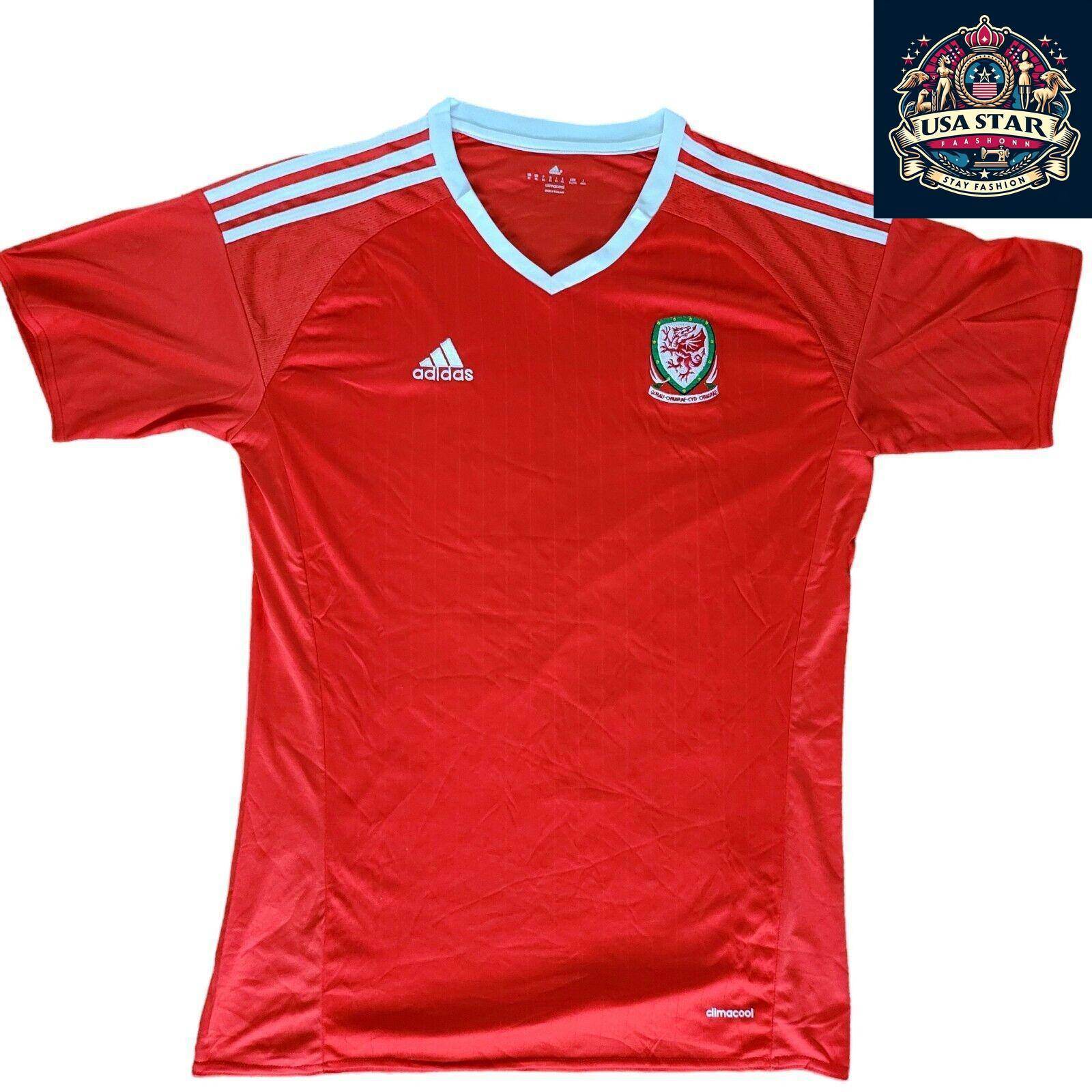 Adidas Climacool Welsh International Football Shirt Red Men's XLarge - Moisture - Wicking Comfort - USASTARFASHION