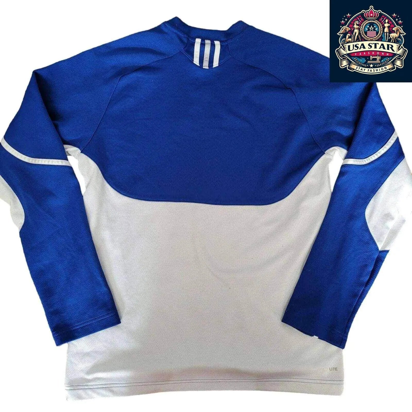 Adidas Long Sleeve Jersey M - Algonquin Thunder Blue with Climalite Moisture - Wicking Fabric - USASTARFASHION
