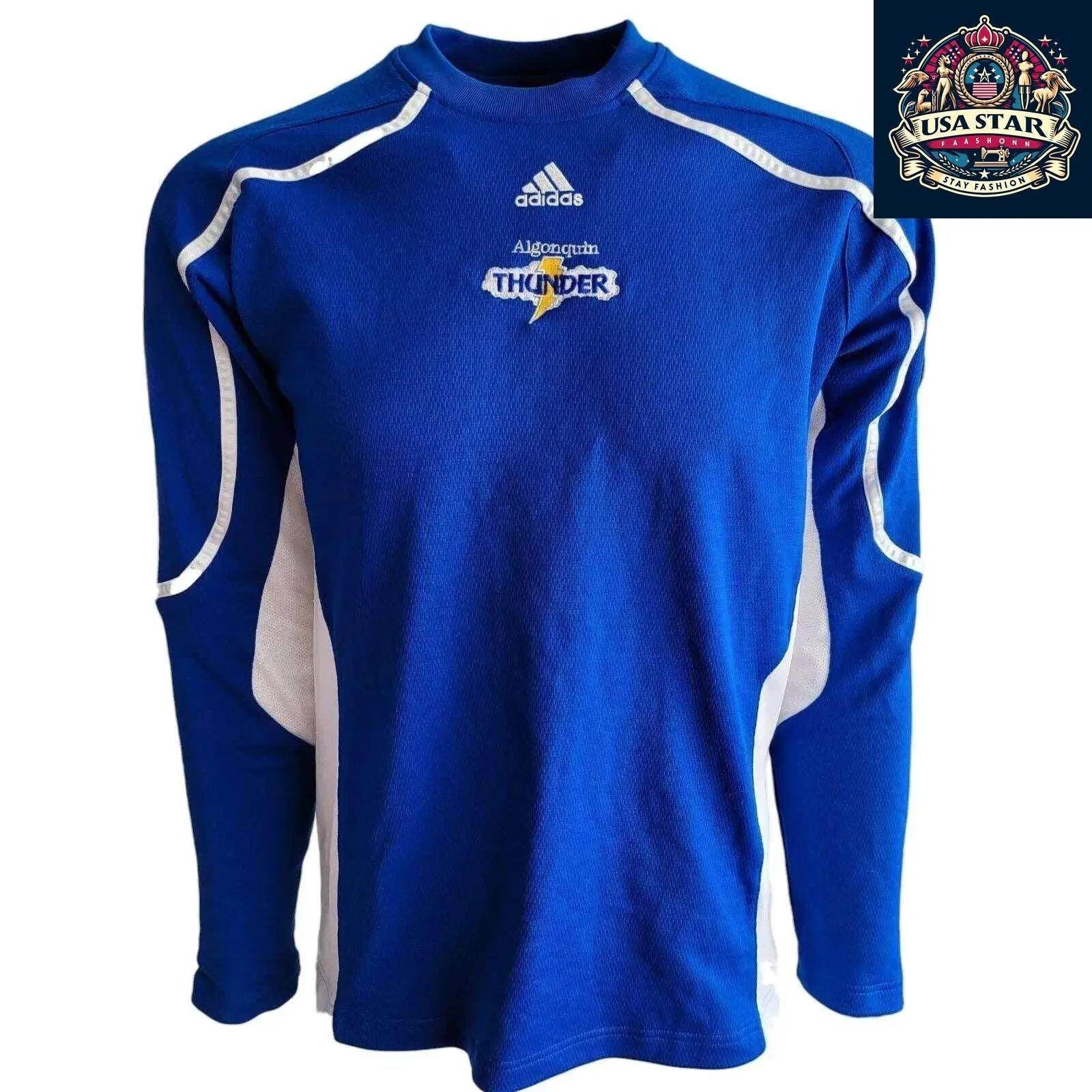 Adidas Long Sleeve Jersey M - Algonquin Thunder Blue with Climalite Moisture - Wicking Fabric - USASTARFASHION