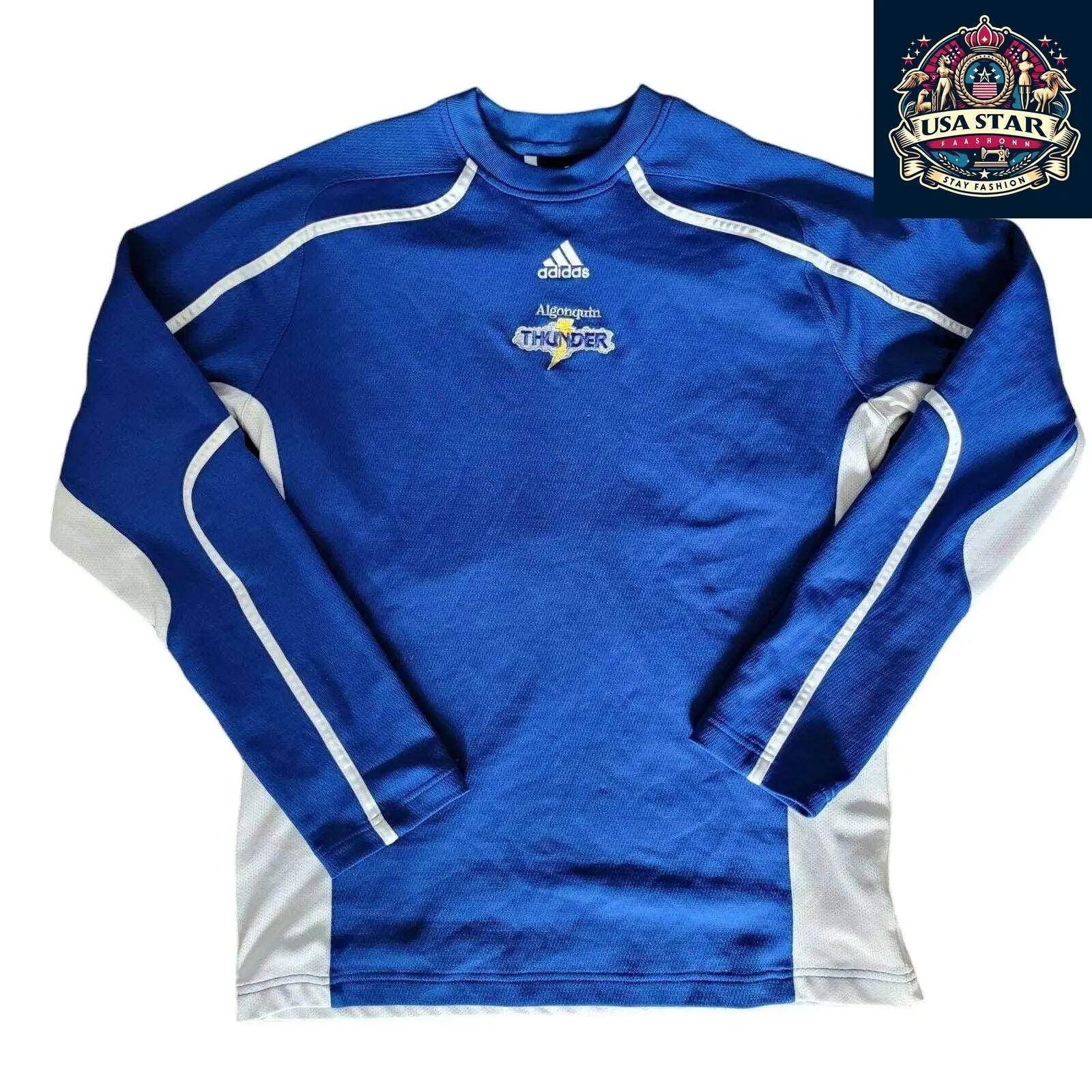 Adidas Long Sleeve Jersey M - Algonquin Thunder Blue with Climalite Moisture - Wicking Fabric - USASTARFASHION