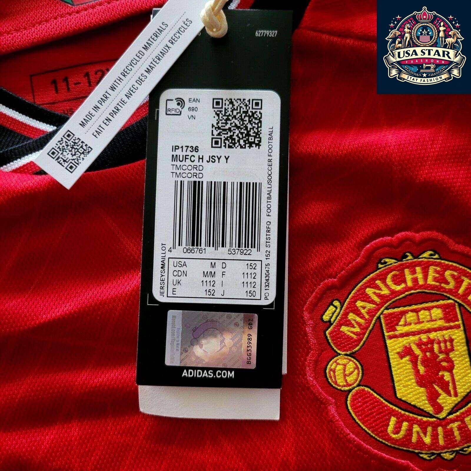 Adidas Manchester United Home Jersey 2023, Youth Size 11 - 12 Years, Moisture - Wicking, Eco - Friendly - USASTARFASHION
