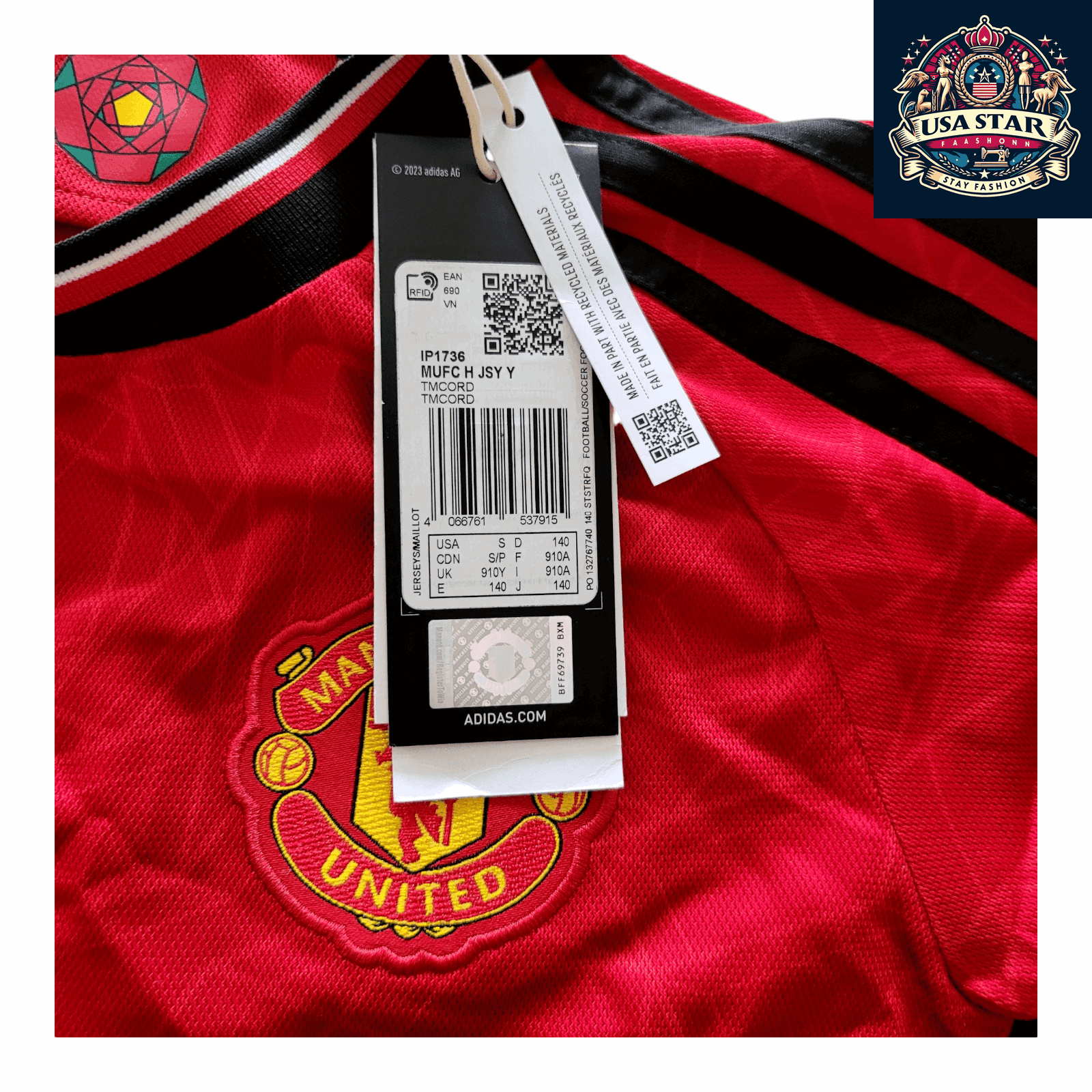 Adidas Manchester United Jersey 9 - 10 Years Lightweight Breathable Jowell 17 for Kids 2023 - USASTARFASHION