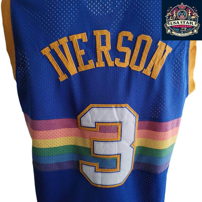 Adidas NBA Hardwood Classics 3 Allen Iverson Denver Nuggets Jersey XL Rainbow Vintage Authentic - USASTARFASHION