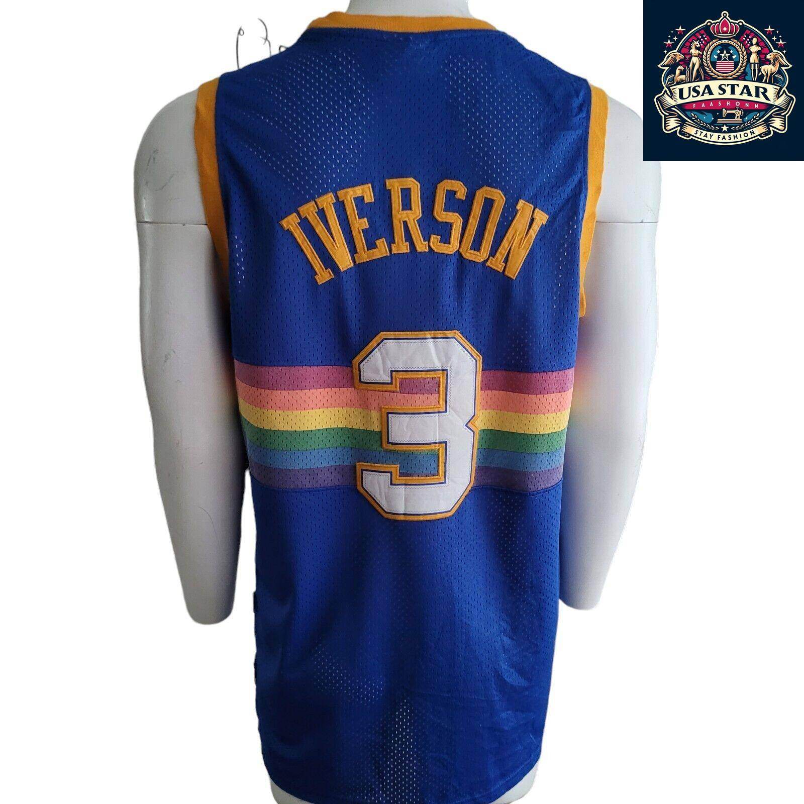 Adidas NBA Hardwood Classics 3 Allen Iverson Denver Nuggets Jersey XL Rainbow Vintage Authentic - USASTARFASHION