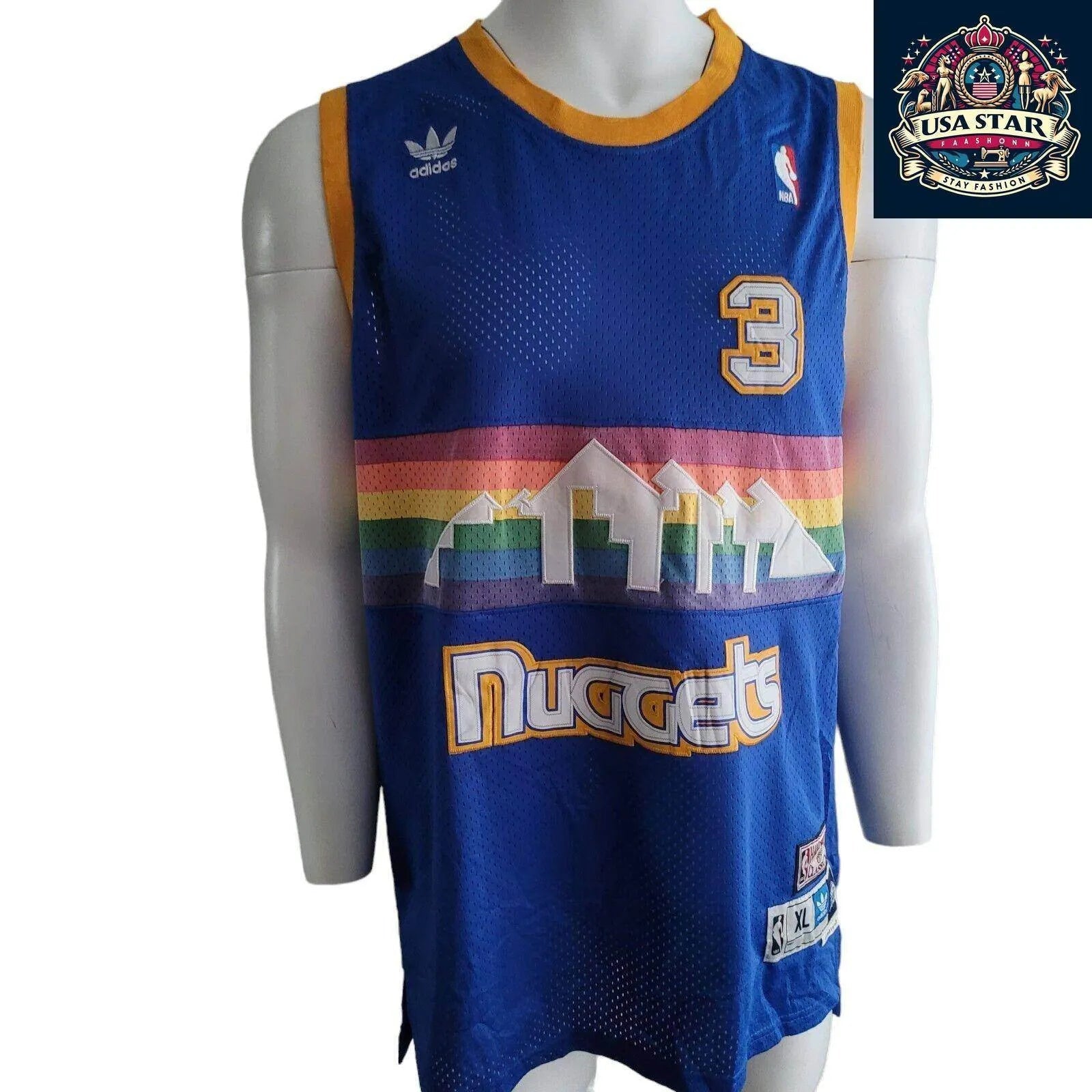 Adidas NBA Hardwood Classics 3 Allen Iverson Denver Nuggets Jersey XL Rainbow Vintage Authentic - USASTARFASHION