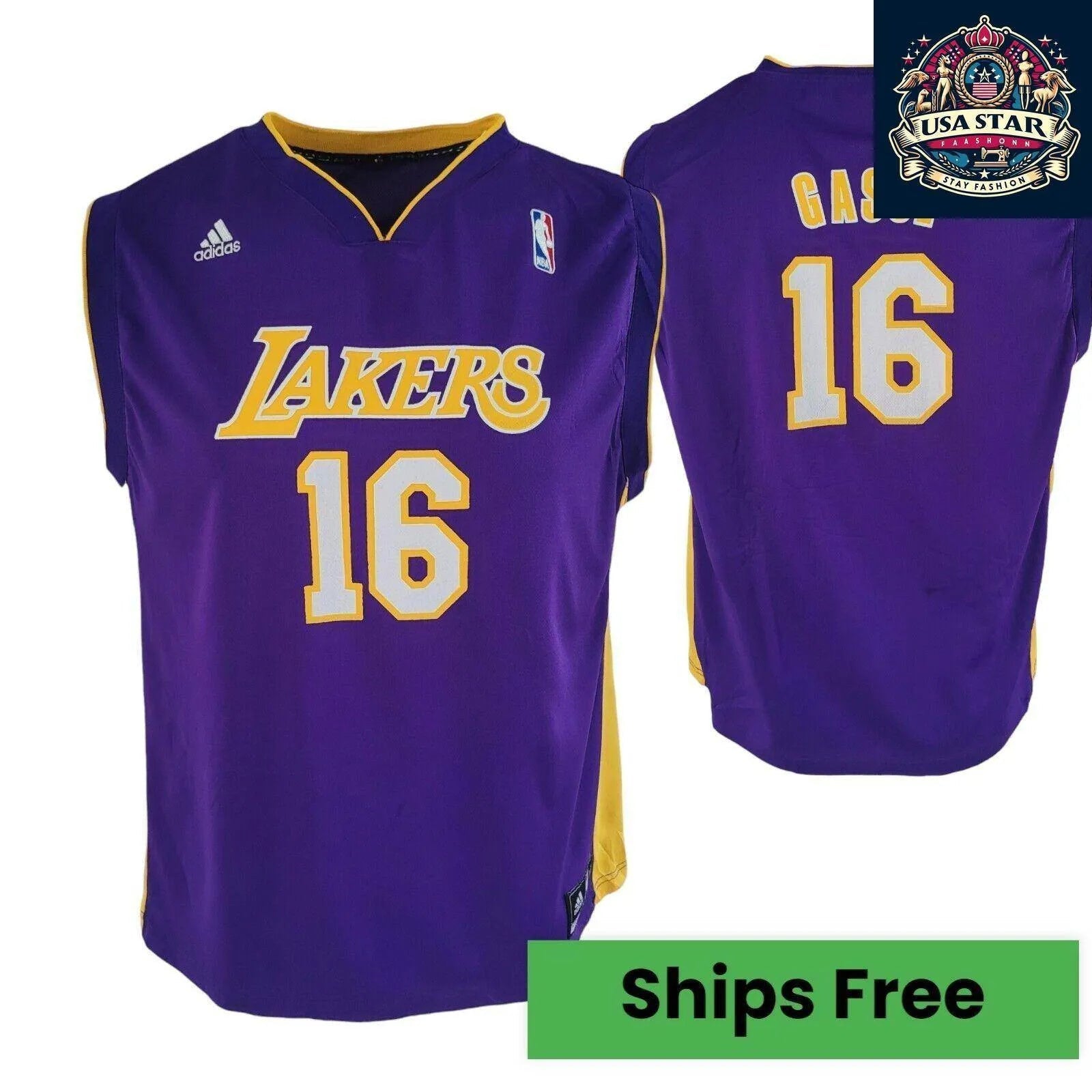 Adidas NBA Lakers Gasol No. 16 Purple Vest Jersey for Youth (18 - 20) & Adults S/M - USASTARFASHION