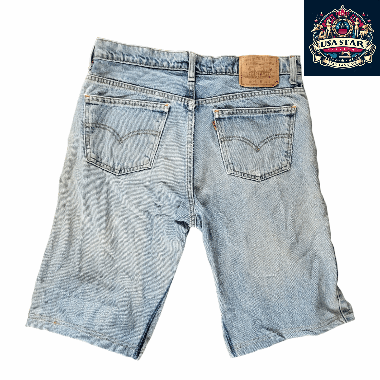 Authentic Levi's 604 Denim Shorts W34 L31 Light Wash Relaxed Fit Classic 5 - Pocket Style - USASTARFASHION
