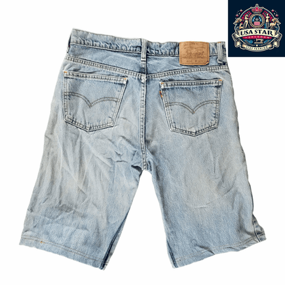 Authentic Levi's 604 Denim Shorts W34 L31 Light Wash Relaxed Fit Classic 5 - Pocket Style - USASTARFASHION