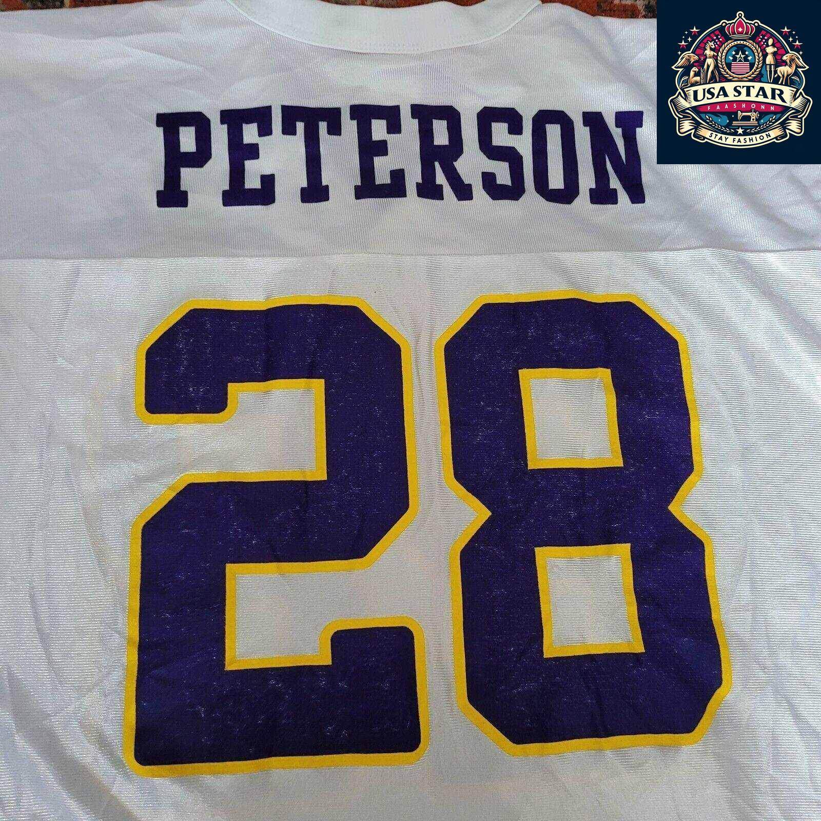 Authentic Minnesota Vikings Jersey XL - Peterson Name, 100% Polyester, Lightweight, moisture - wicking - USASTARFASHION