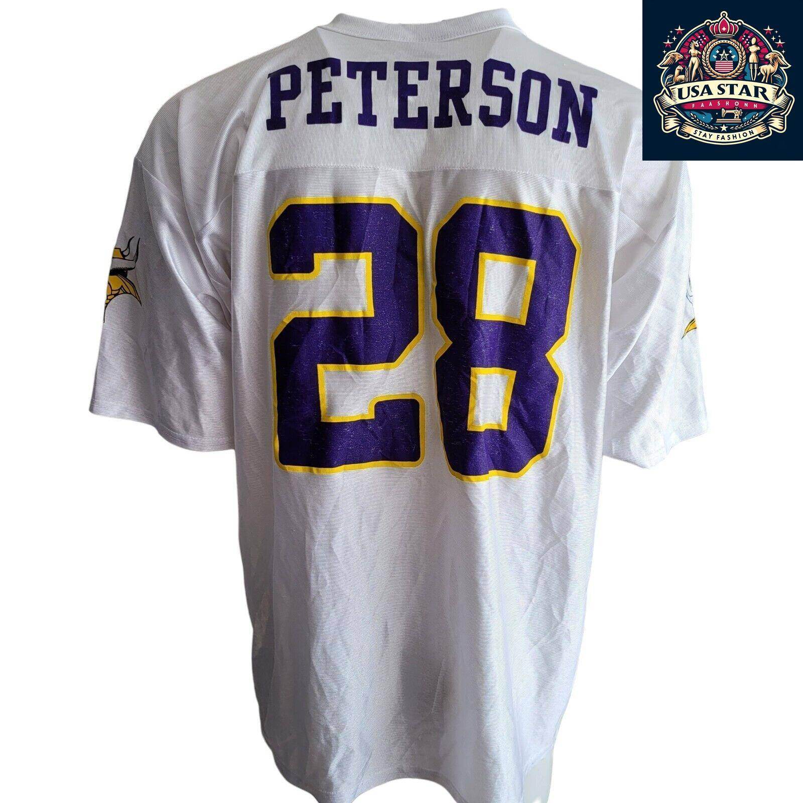 Authentic Minnesota Vikings Jersey XL - Peterson Name, 100% Polyester, Lightweight, moisture - wicking - USASTARFASHION