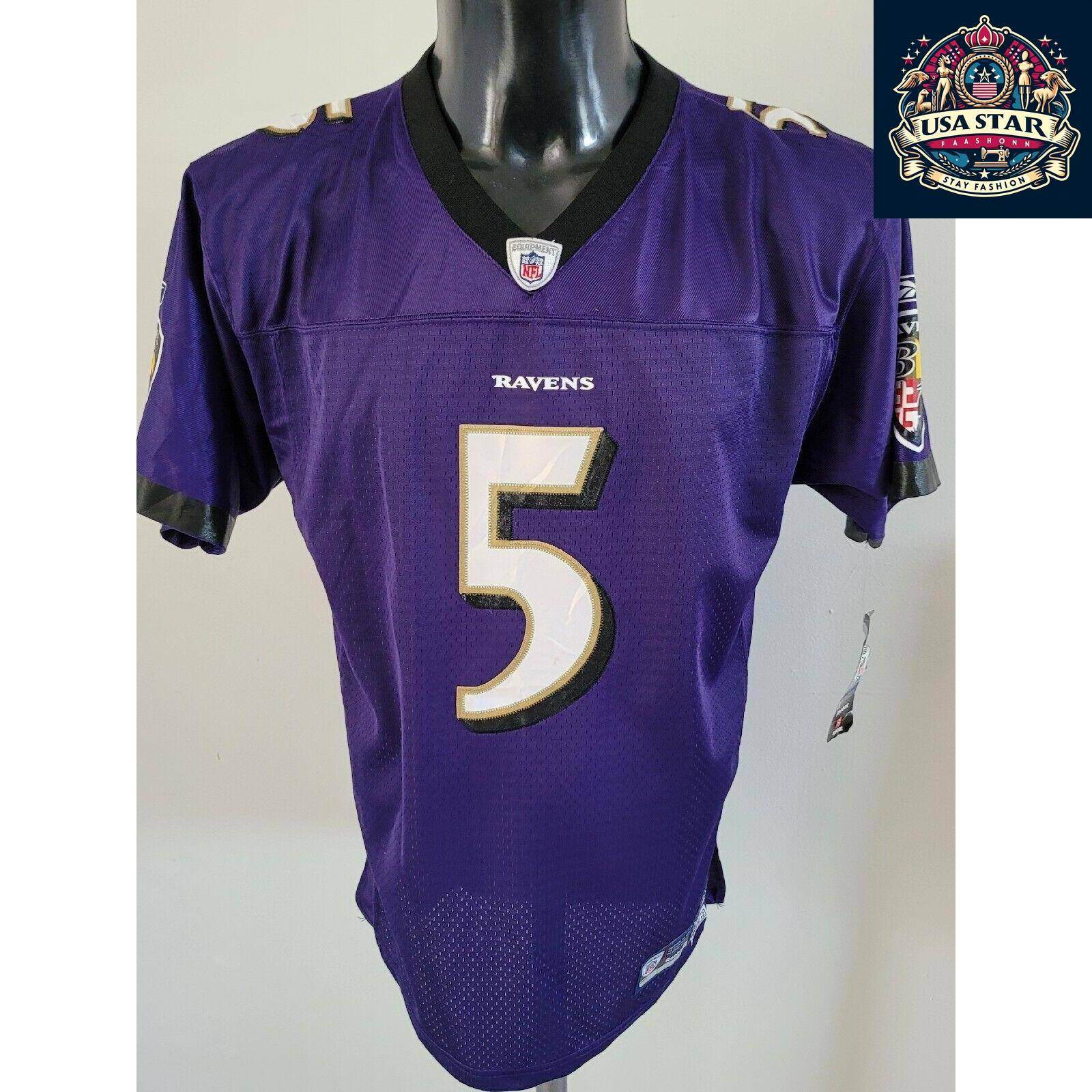 Baltimore Ravens Jersey Youth XL Flacco 5 Reebok Purple Durable Comfort High - Quality Fabric - USASTARFASHION