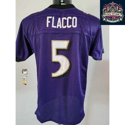 Baltimore Ravens Jersey Youth XL Flacco 5 Reebok Purple Durable Comfort High - Quality Fabric - USASTARFASHION