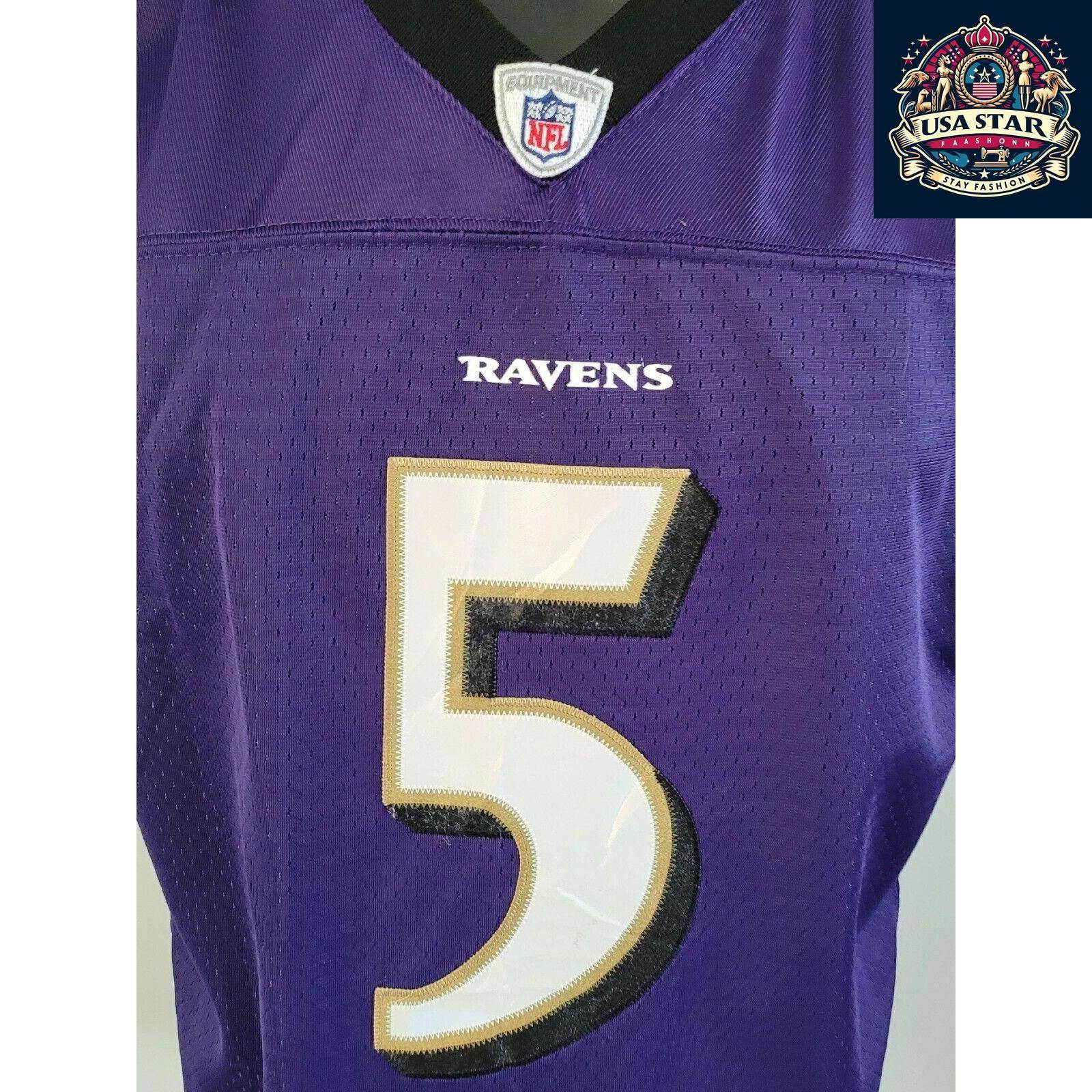Baltimore Ravens Jersey Youth XL Flacco 5 Reebok Purple Durable Comfort High - Quality Fabric - USASTARFASHION