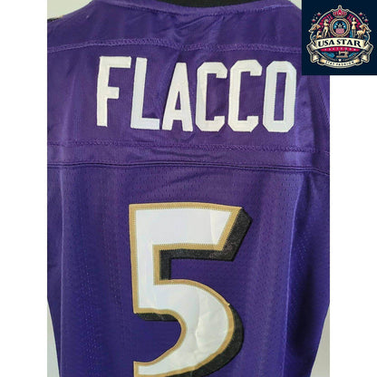 Baltimore Ravens Jersey Youth XL Flacco 5 Reebok Purple Durable Comfort High - Quality Fabric - USASTARFASHION