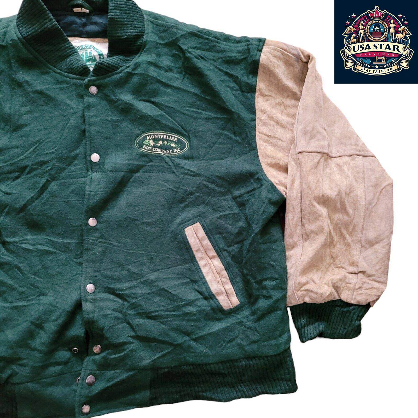 Burk's Bay Men's Wool Leather Jacket - XL Montpelier Nut Real Leather Sleeves, Timeless Style - USASTARFASHION