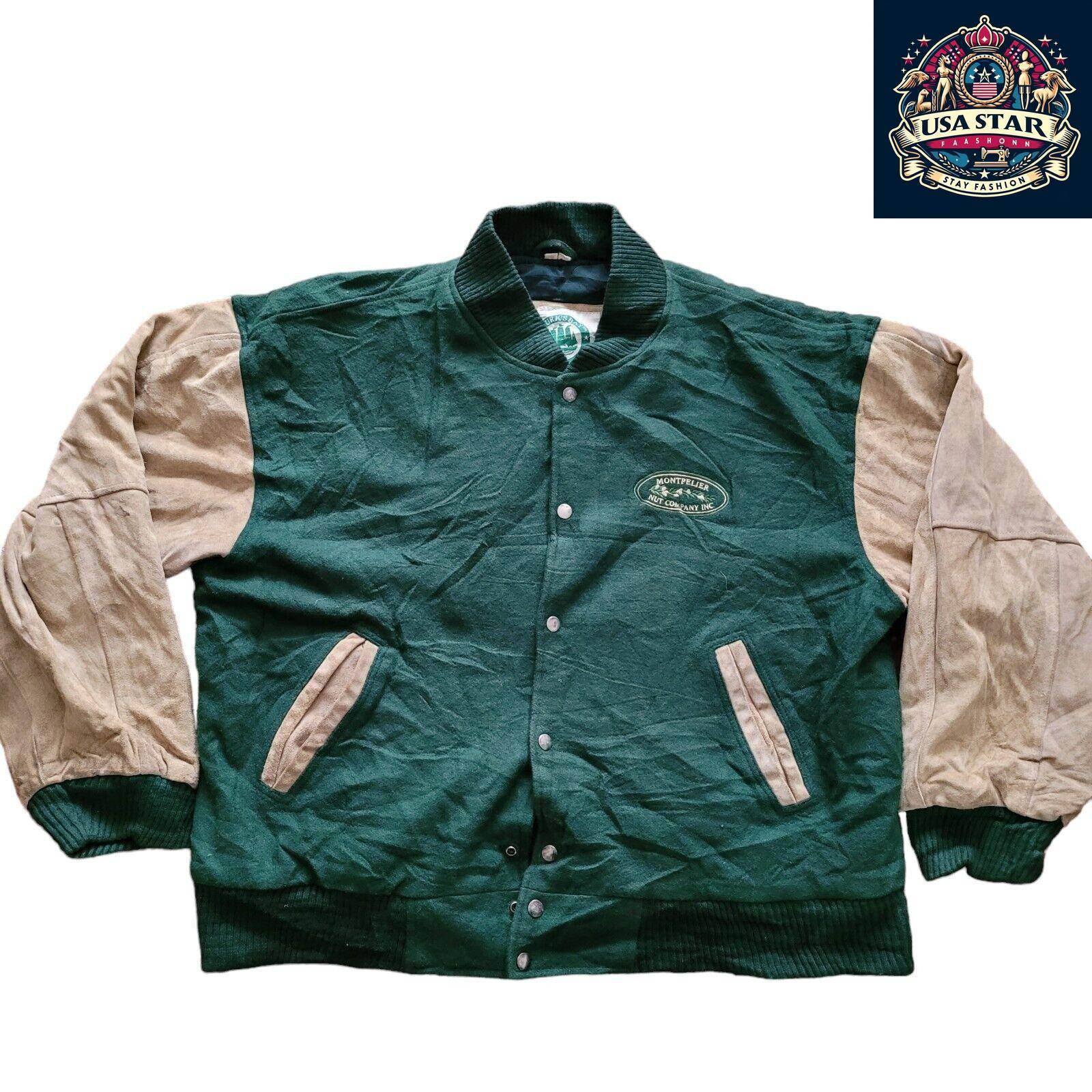 Burk's Bay Men's Wool Leather Jacket - XL Montpelier Nut Real Leather Sleeves, Timeless Style - USASTARFASHION