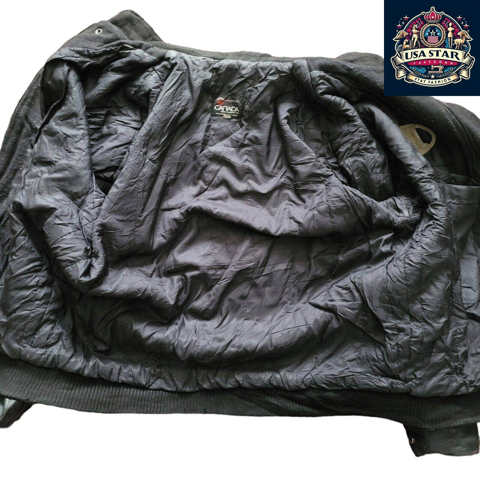 Canada Sportswear Varsity Bomber Jacket Men's XXL Black Wool Body Leather Sleeves Fashion Outerwear - USASTARFASHION