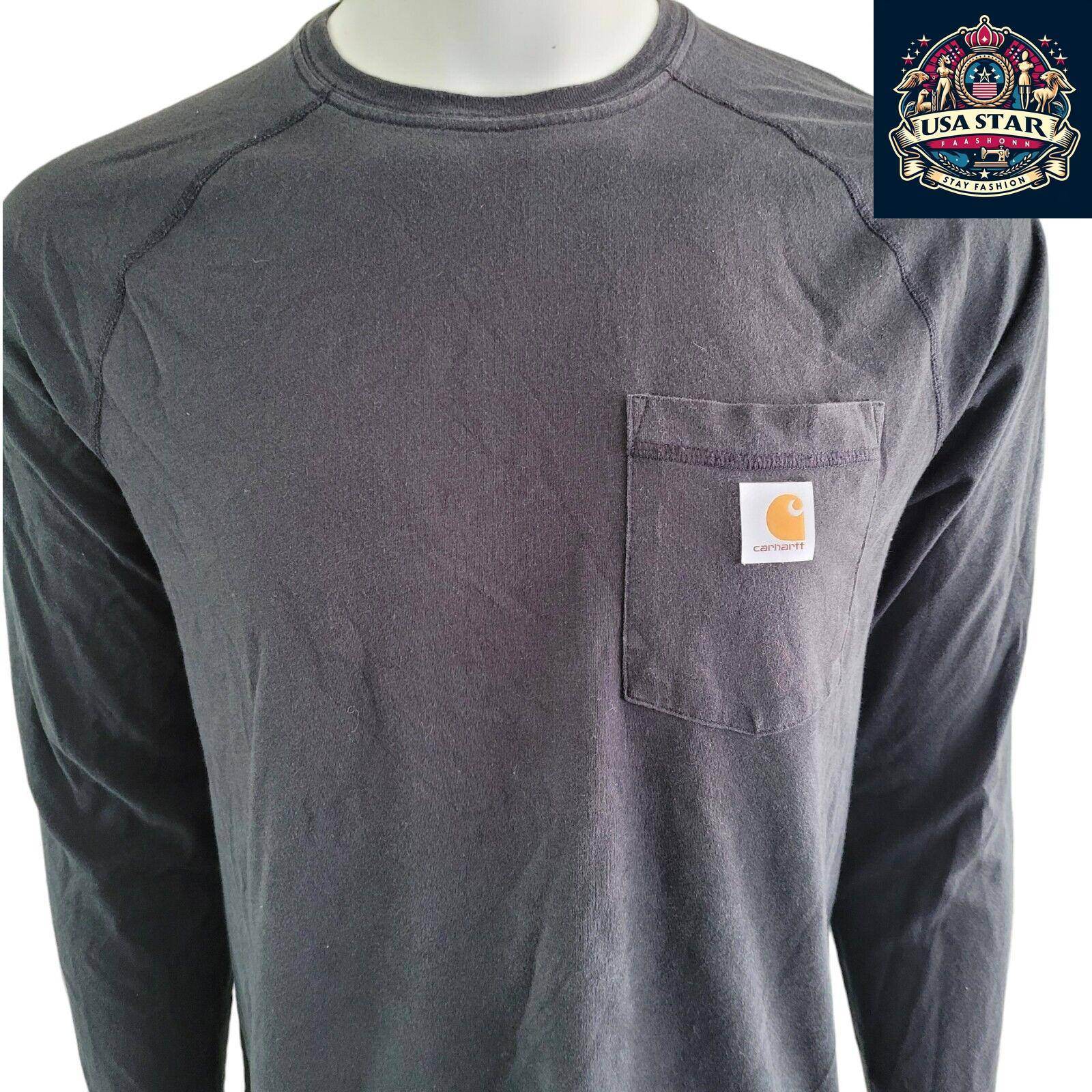 Carhartt Long Sleeve Shirt for Men, Charcoal Relaxed Fit, Durable 60% Cotton Blend, Size M - USASTARFASHION