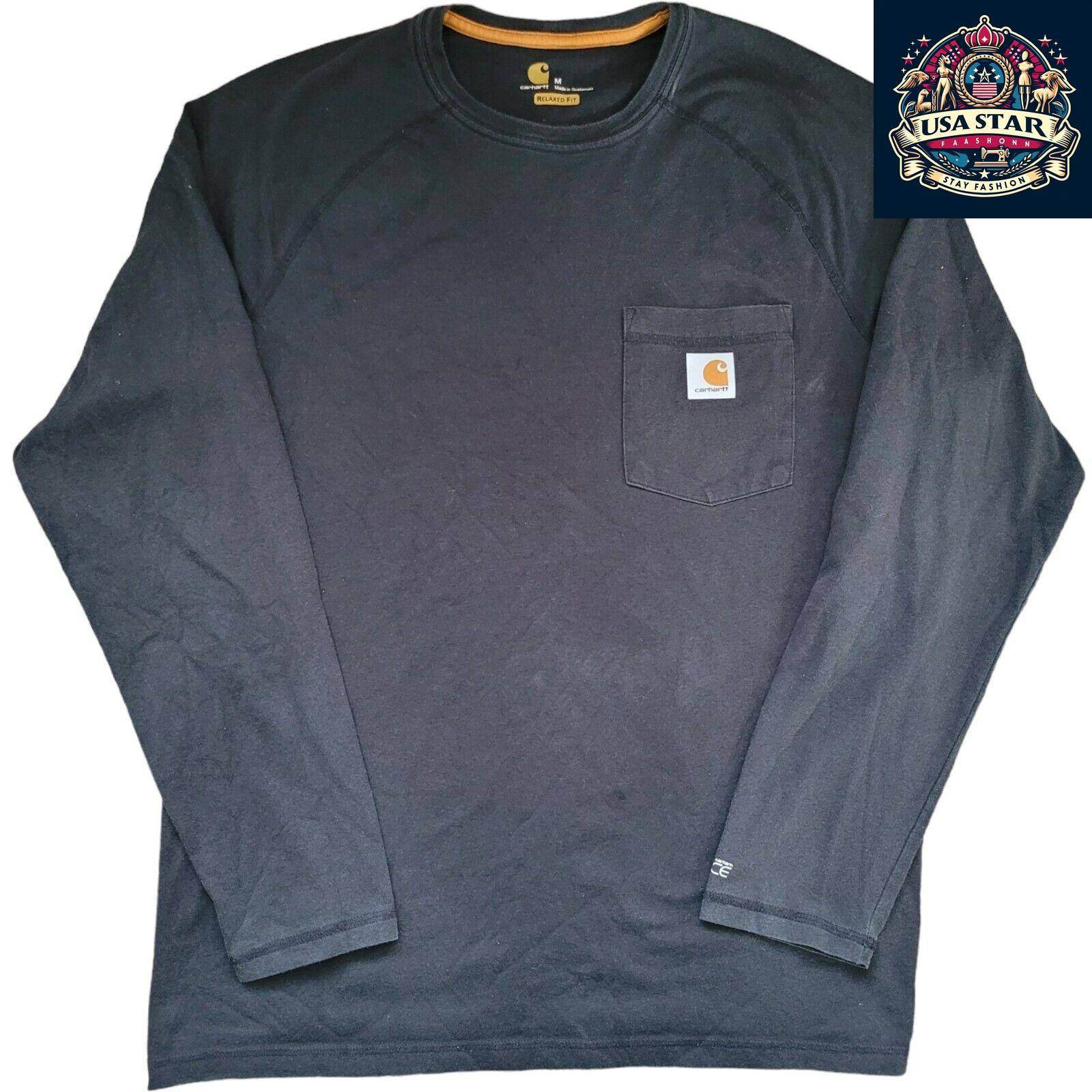 Carhartt Long Sleeve Shirt for Men, Charcoal Relaxed Fit, Durable 60% Cotton Blend, Size M - USASTARFASHION