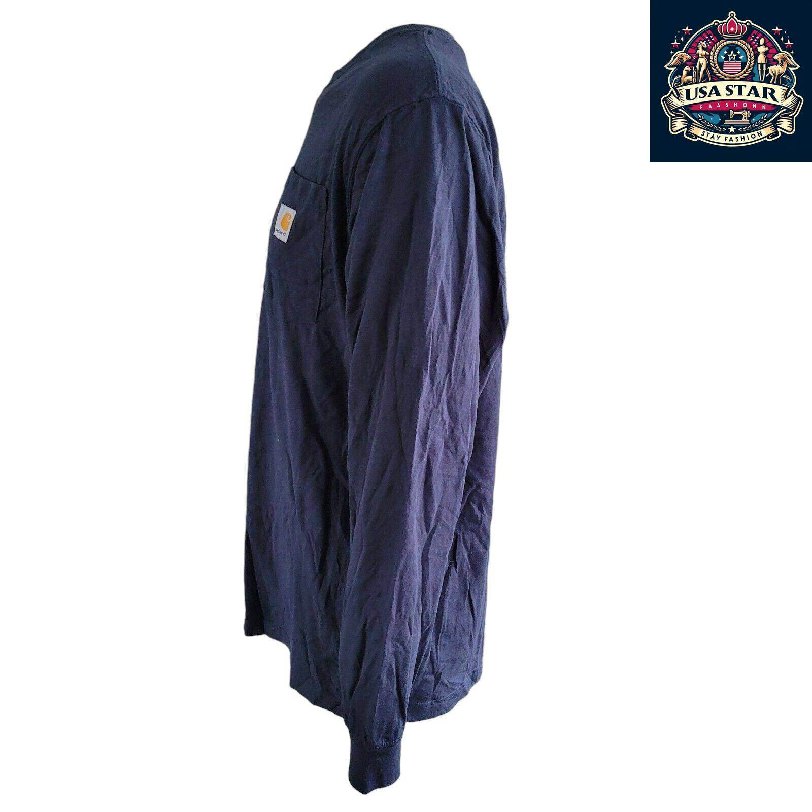 Carhartt Long Sleeve T-Shirt for Men, L, Navy Blue, 100% Cotton, Vintage Style, Durable Design - USASTARFASHION