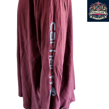 Carhartt Long Sleeve T-Shirt in Maroon | Original Fit | 100% Cotton | Size XL, Durable Comfort - USASTARFASHION