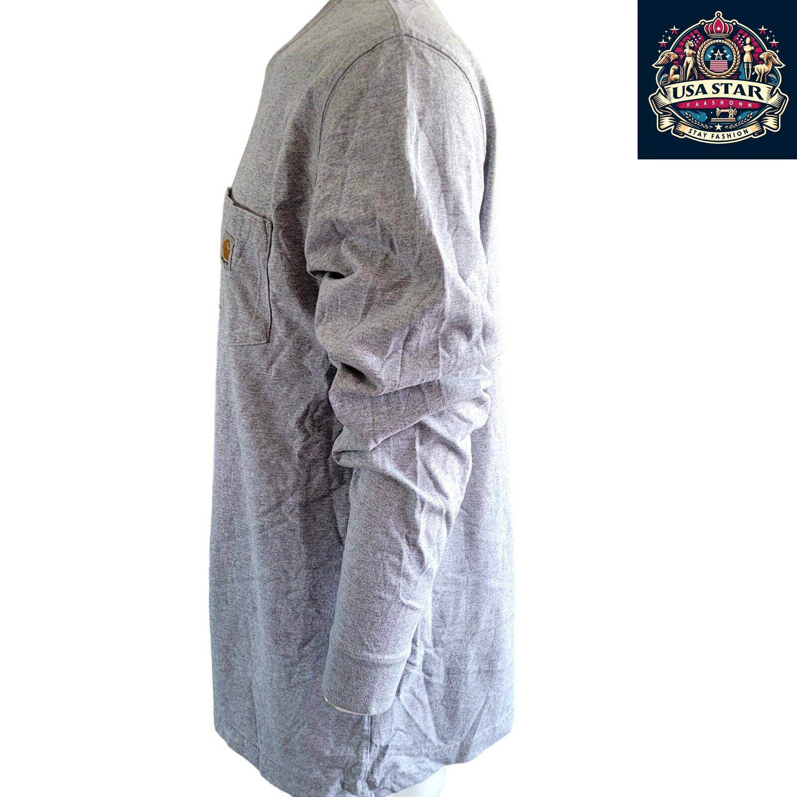 Carhartt Long Sleeve T-Shirt L Tall Original Fit Heather Grey With Front Pocket for Comfort - USASTARFASHION