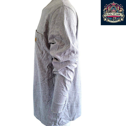 Carhartt Long Sleeve T-Shirt L Tall Original Fit Heather Grey With Front Pocket for Comfort - USASTARFASHION
