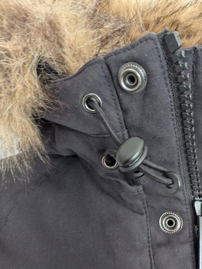 Carhartt WIP Trapper Jacket Black Faux Fur Hood Men’s Size S Small Winter Parka - USASTARFASHION