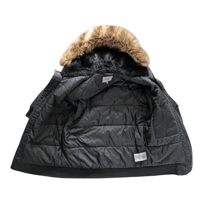 Carhartt WIP Trapper Jacket Black Faux Fur Hood Men’s Size S Small Winter Parka - USASTARFASHION