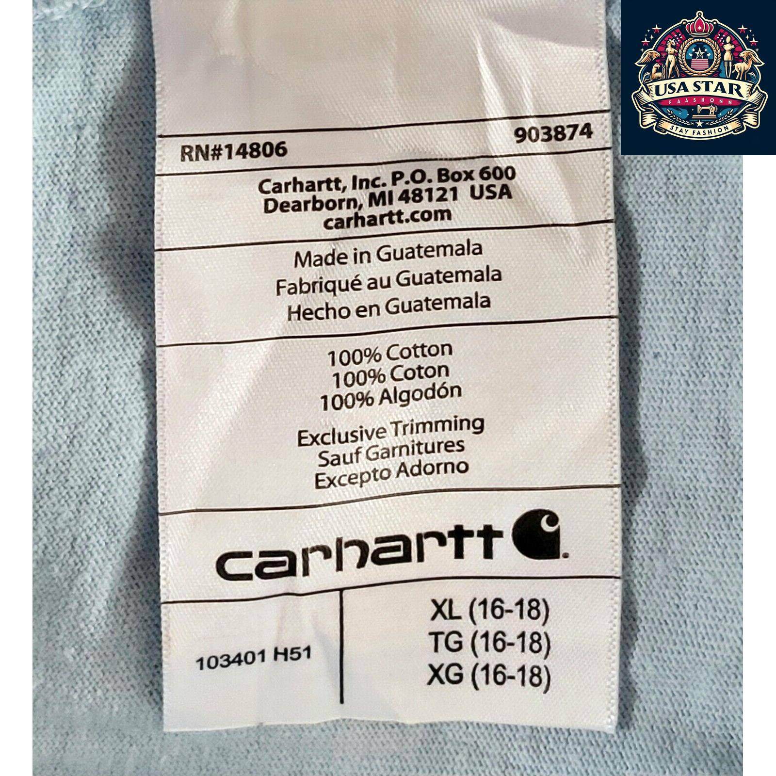 Carhartt Youth Shirt XL (16 - 18) Light Blue Long Sleeve, 100% Cotton, Loose Fit, Stylish Comfort - USASTARFASHION