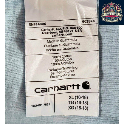 Carhartt Youth Shirt XL (16 - 18) Light Blue Long Sleeve, 100% Cotton, Loose Fit, Stylish Comfort - USASTARFASHION