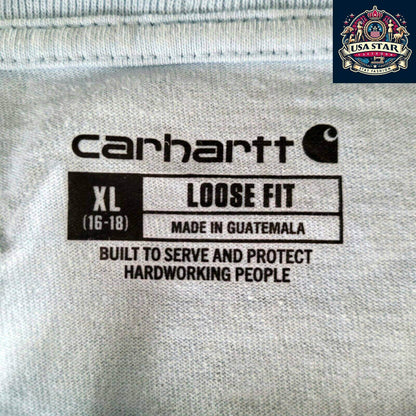 Carhartt Youth Shirt XL (16 - 18) Light Blue Long Sleeve, 100% Cotton, Loose Fit, Stylish Comfort - USASTARFASHION