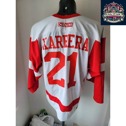 CCM NHL Red Wings Jersey 21 KARRERA, Medium, Breathable Fabric, Authentic Team Colors - USASTARFASHION