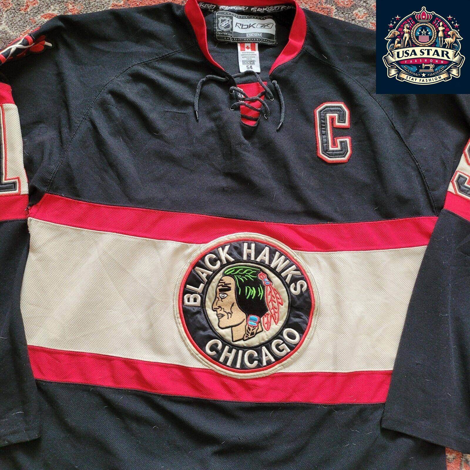 CCM Reebok NHL Chicago Blackhawks Jonathan Toews 19 Jersey Size 54 (L) - Stylish Black Design - USASTARFASHION